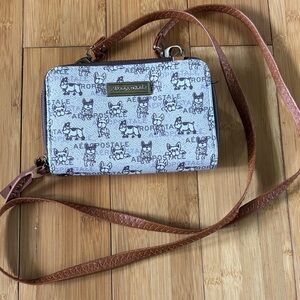 Aeropostale French Bulldog Pattern Crossbody Bag in Cream and Brown